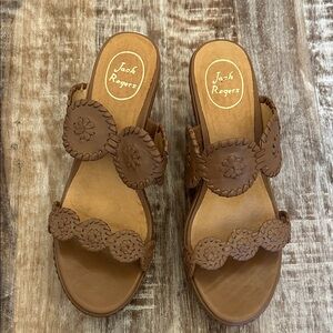 Jack Rogers Laurin Mid Wedge Tan Leather Sandals